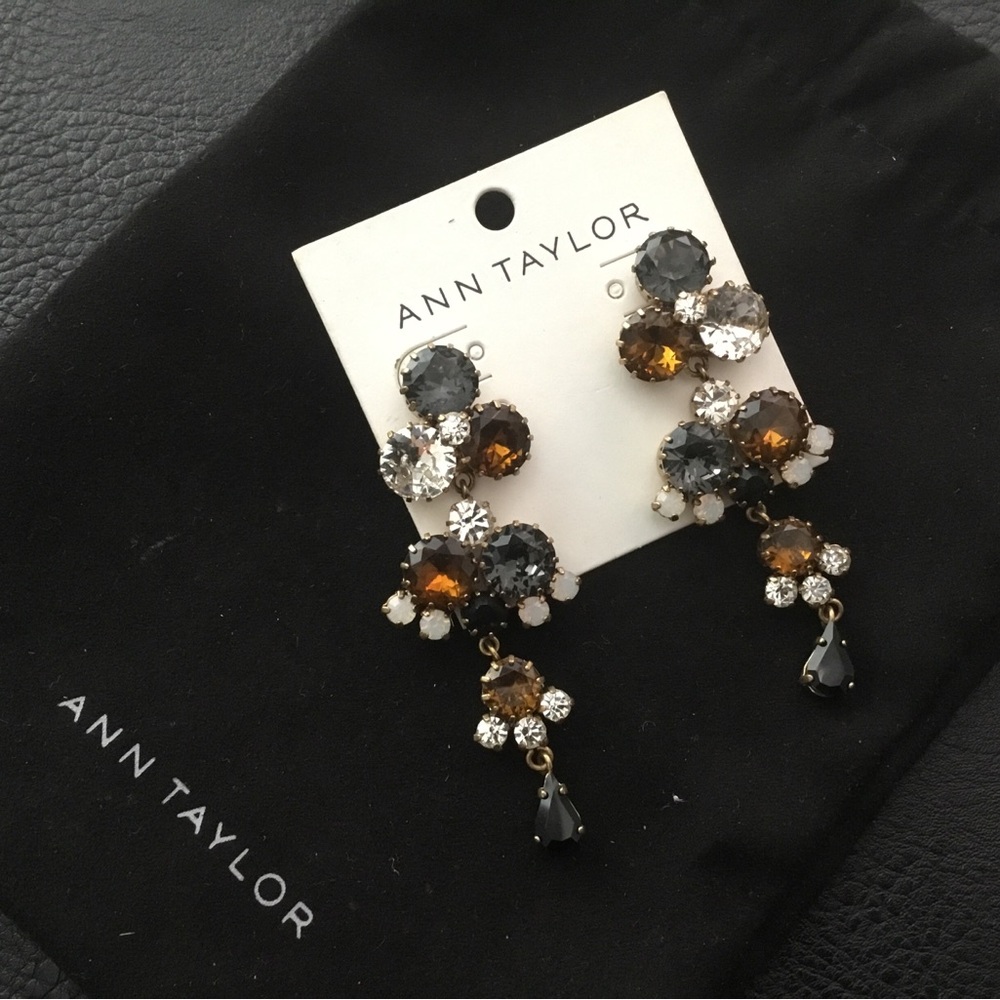 Ann Taylor Amber, Gray & Clear Crystal Statement Drop Earrings